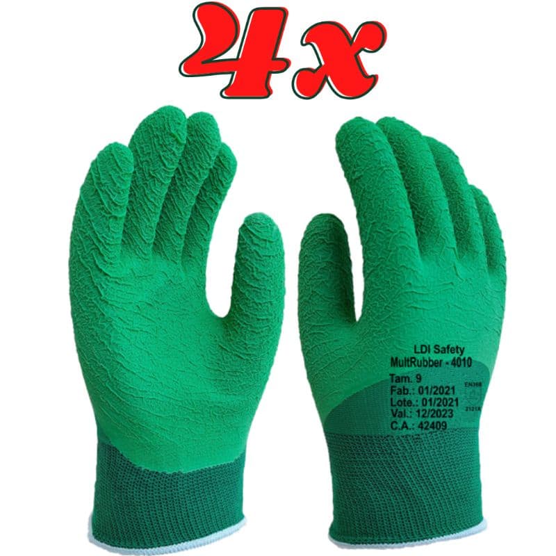 4 Par Luva Coleta Verde Látex Corrugado Ss1009 Emborrachada