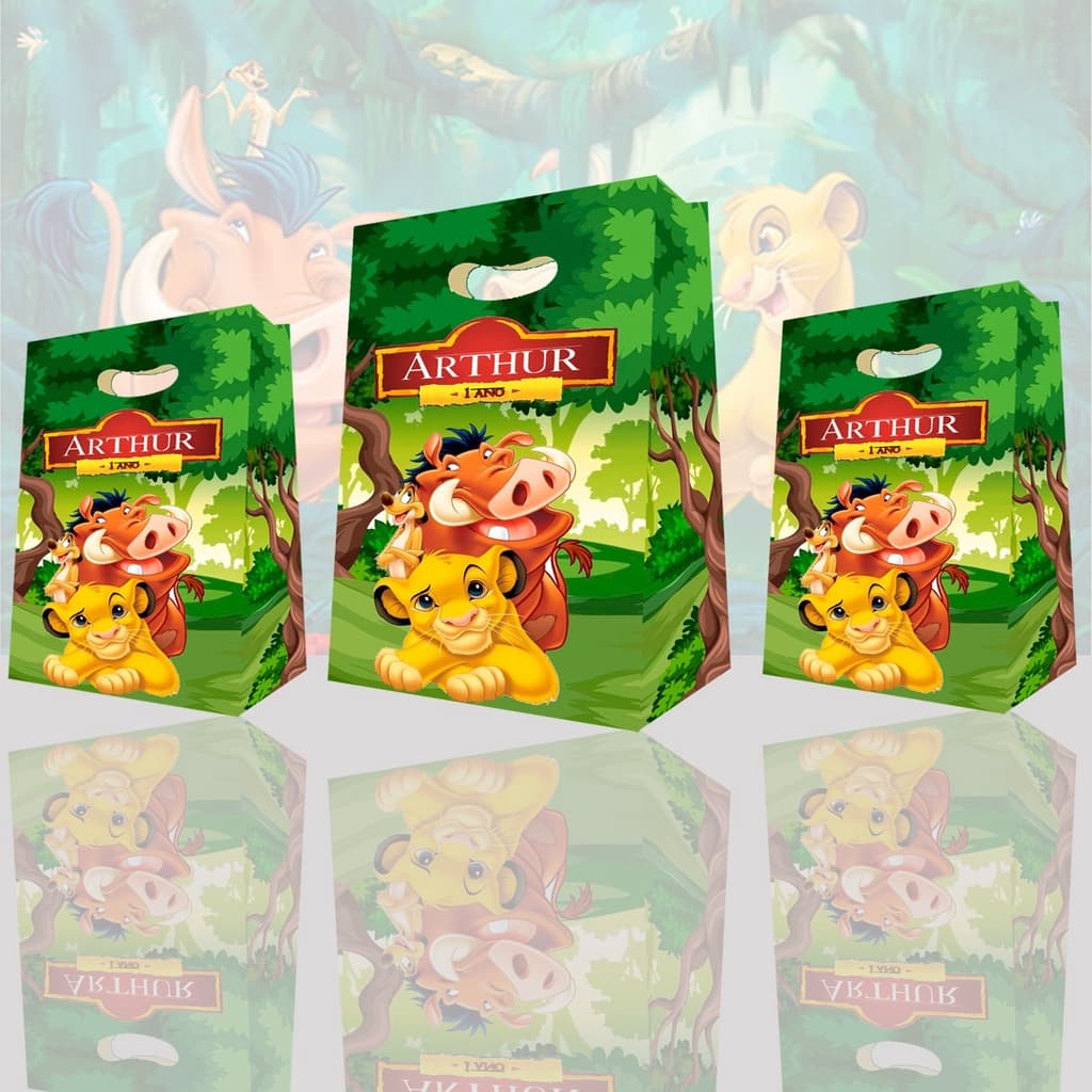 Sacolinha Surpresa O Rei Leão Timão e Pumba Sacola Festa Aniversário Personalizada