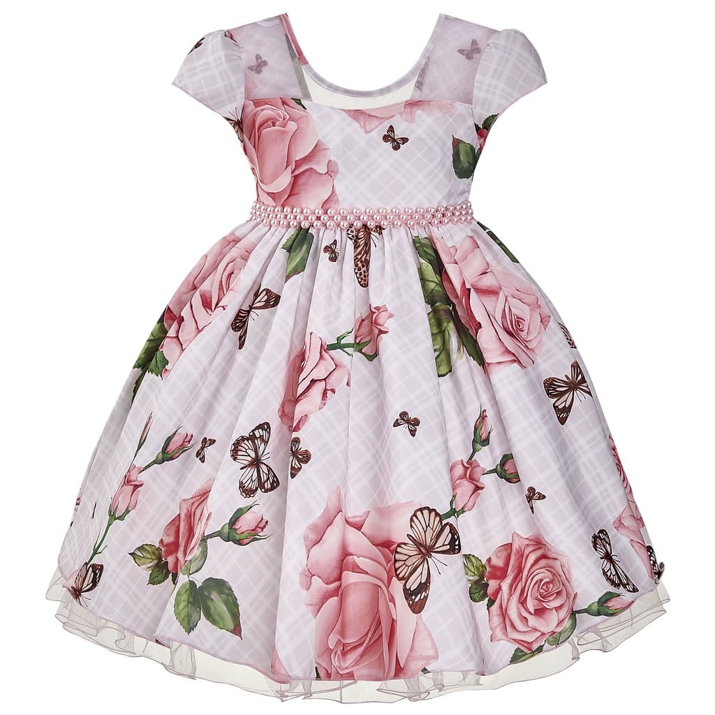 Vestido Infantil Floral Rosas Daminha Moda Evangélica Aniversário