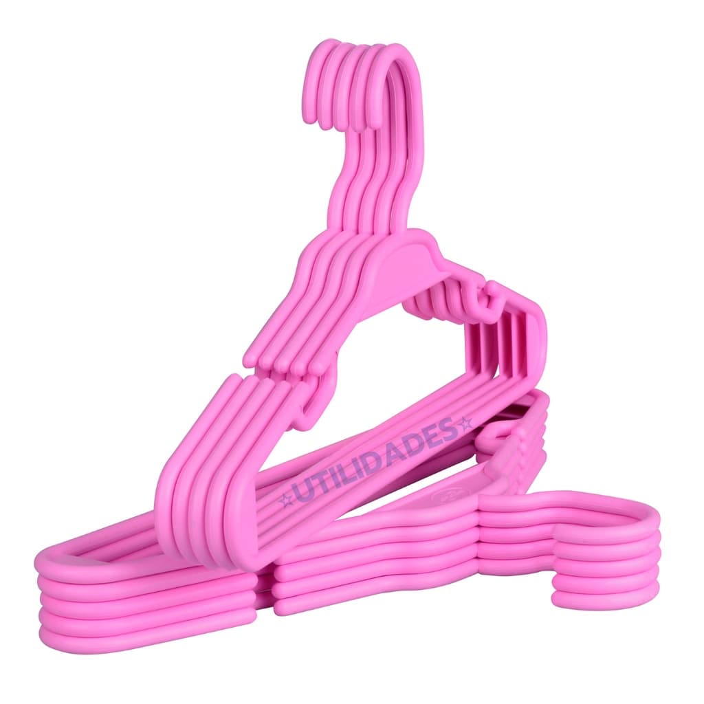 Conjunto Kit 15 Unidades Cabide Infantil/Bebê Plástico 5,5mm Rosa