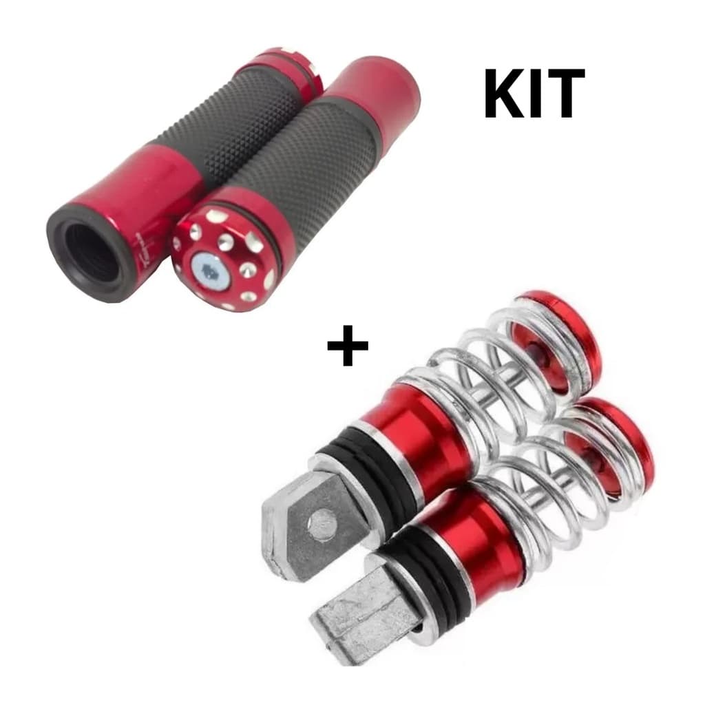 Manopla Moto Esportia Punho Alumínio Anti Derrapante + Pedaleira Esportiva Mola Universal Honda, Yamaha, Suzuki