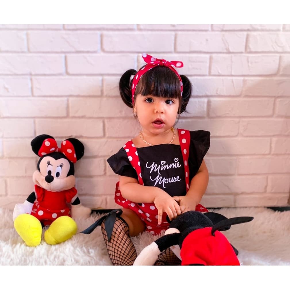 Romper Jardineira Conjunto Temático Mêsversário Minnie Vermelha
