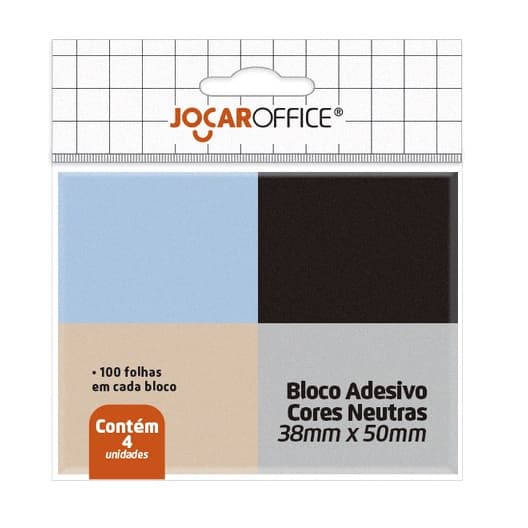Bloco de Notas Adesivo Cores Neutras com 4 Blocos de 100 folhas 38x50mm - JOCAR OFFICE
