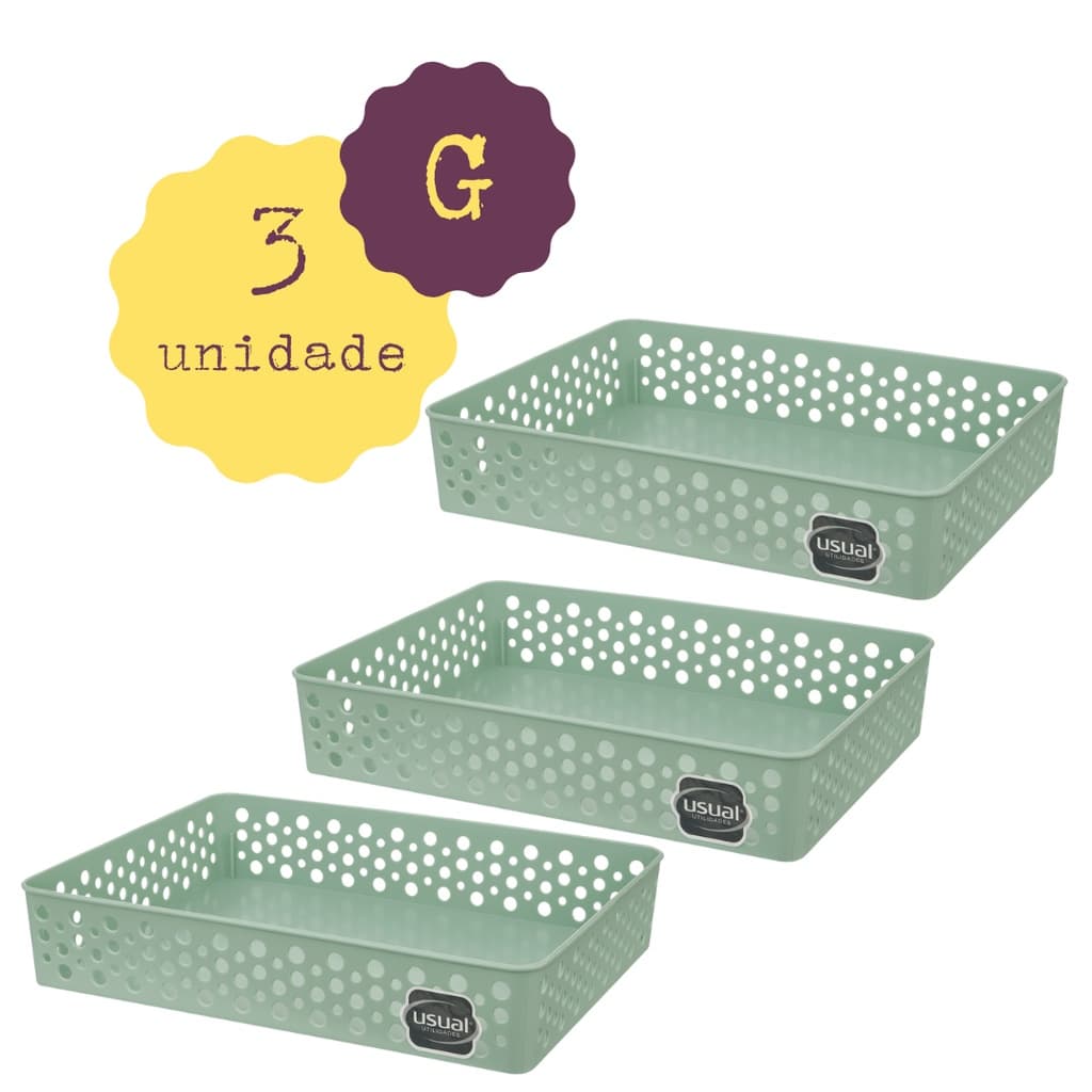 Kit 03 Cestos Organizadores G (34x25) Multiuso Ideal p/ Gavetas Armários