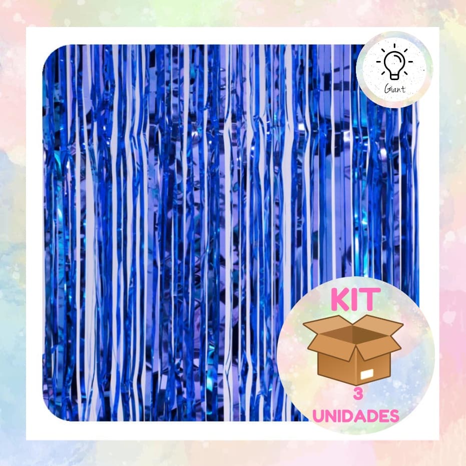KIT 3UN - Cortina De Fitas Franja 2x1m Azul Escuro Marinho Autoadesiva Decoração Festa Carnaval Halloween Aniversário Eventos Chá Revelação Menino