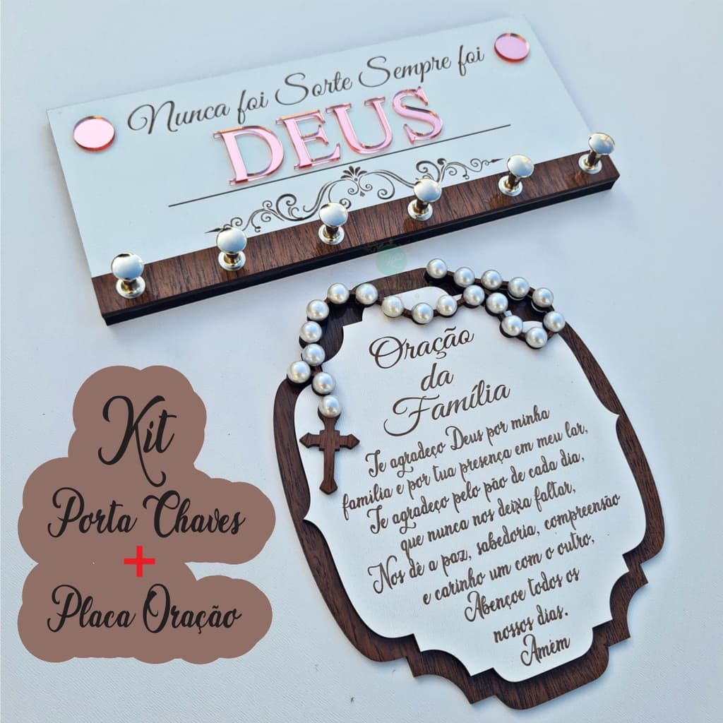 Kit Porta chaves + Oração da Família Placa Adorno MDF