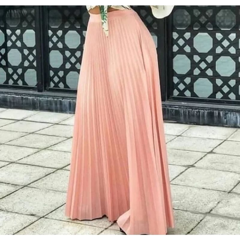 saia plissada longo moda evangélica com forro e cintura com elástico cod:121