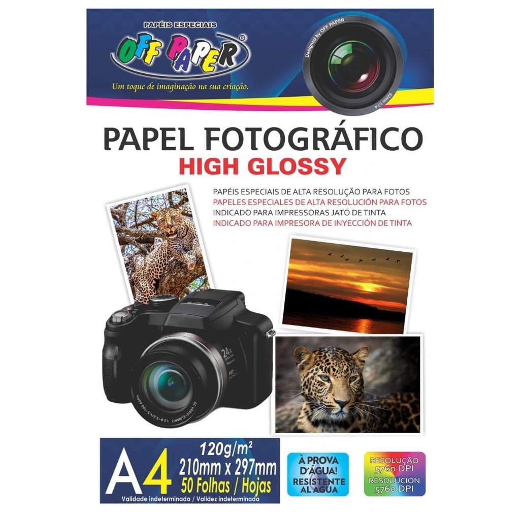 Papel Fotográfico A4 120g High Glossy 50 folhas  Resistente a Água