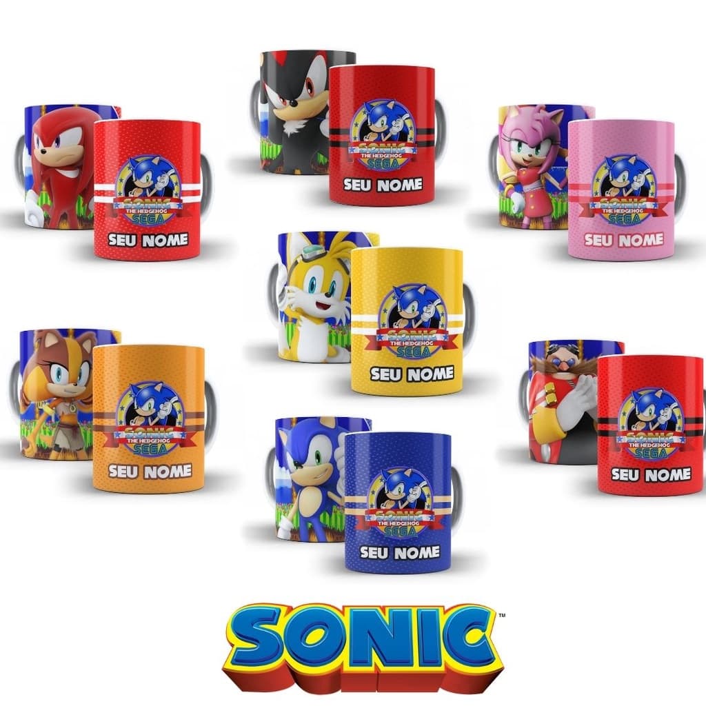 Caneca De Plástico (Polímero) do Sonic e sua Turma para personalizar com o nome