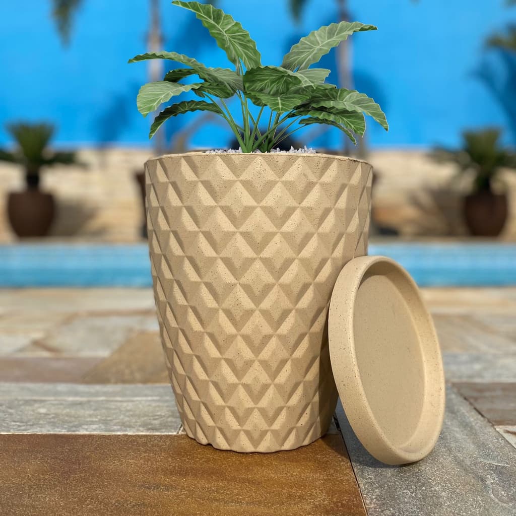 Vaso para Plantas de Polietileno Coluna Redonda Diamante 3d N1 Acompanha Prato Coletor