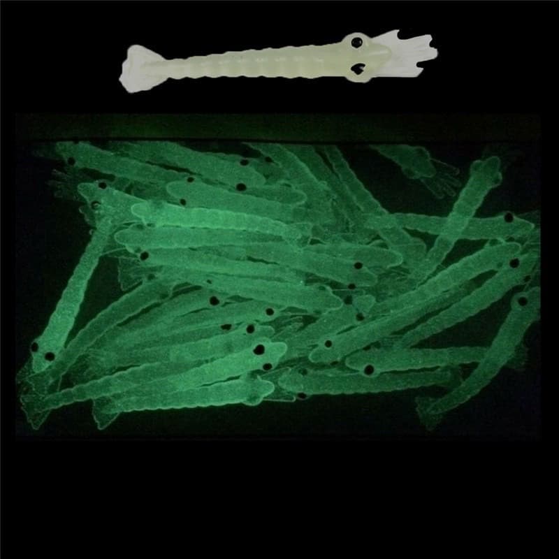 kit 10 Camarão luminoso Iscas De Pesca Soft Silicone Brilhoso + spinhel