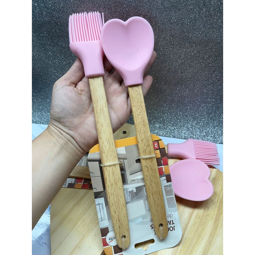 KIT Espátula Colher Coração + Pincel De Silicone Mexer Cozinha Pronta Entrega