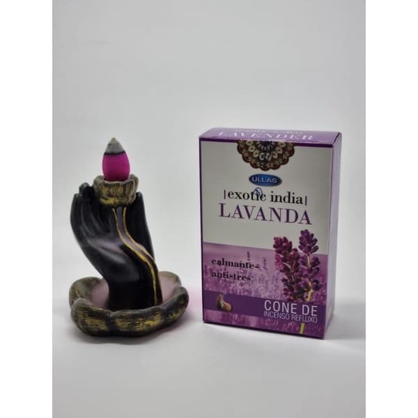 Kit Incensário Cascata Flor de Lótus e Caixa de Incenso Indiano Massala Lavanda
