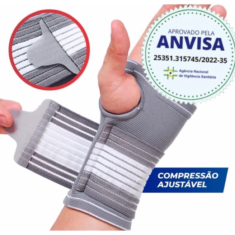 Munhequeira Tendinite Pulso Aberto Ortopedica Suporte Saude Cinza
