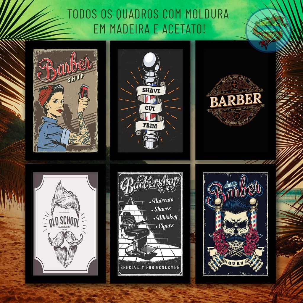quadros decorativos placa tema Barbearia lote 01 Corte Cabelo Tesoura BarberShop