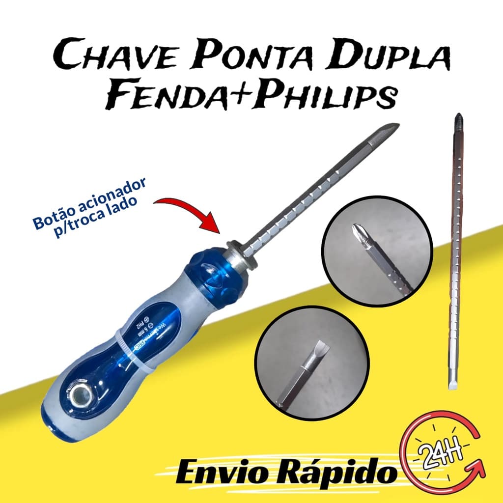 Chave Ponta Dupla Fenda e Philips 6mm Ph2 - 3366 Cabo Ergonomico Profissional Haste Regulável