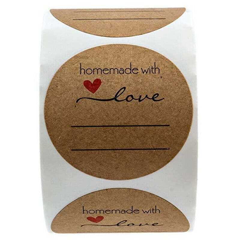 100 Etiquetas Adesivas Kraft Homemade With Love (Feito em casa com Amor) ~