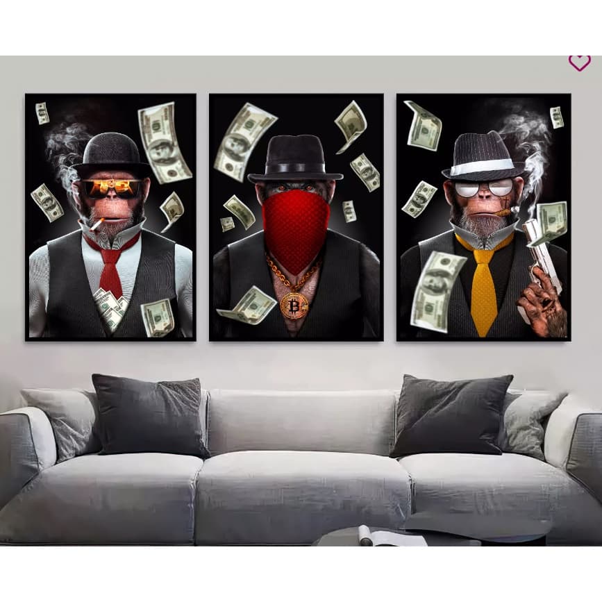 Quadro decorativo 3 telas Gangue dos Macacos