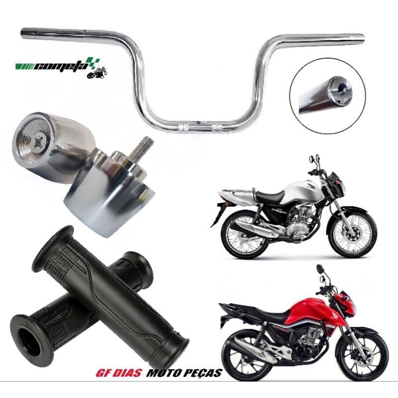 KIT GUIDÃO COMETA + PESO PCX CROMADO + MANOPLAS  CG TITAN FAN START CARGO 125 150 160 PROMOÇÃO