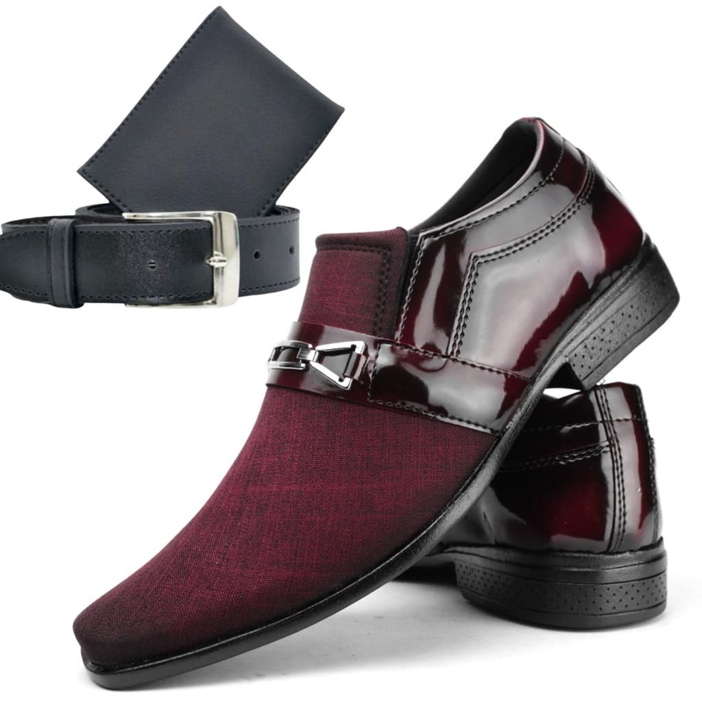 Sapato Social Masculino Vermelho Kit Sapato Cinto E Carteira Promoção