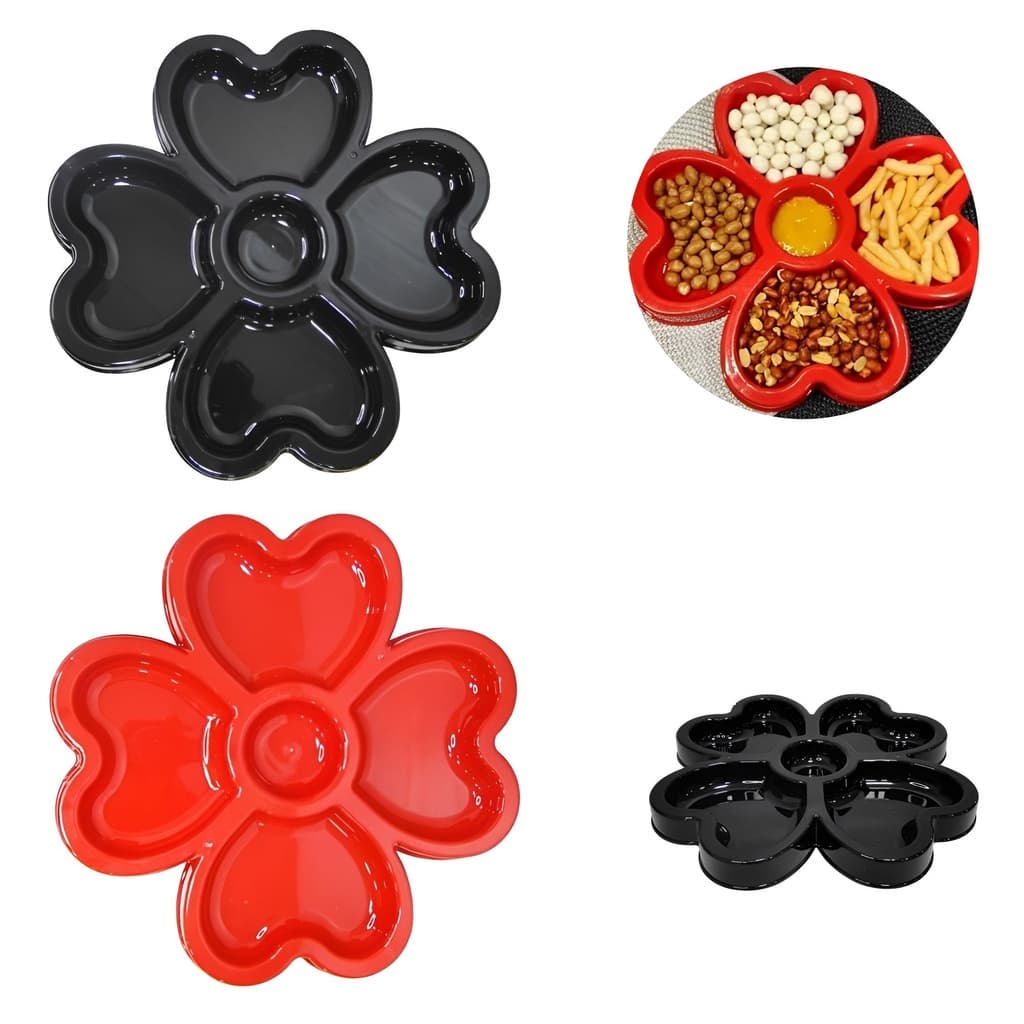 Petisqueira De Trevo Com 05 Divisórias Petisqueira Molheira de Plástico Para Petiscos Churrasco Fondue Molhos- 30cm