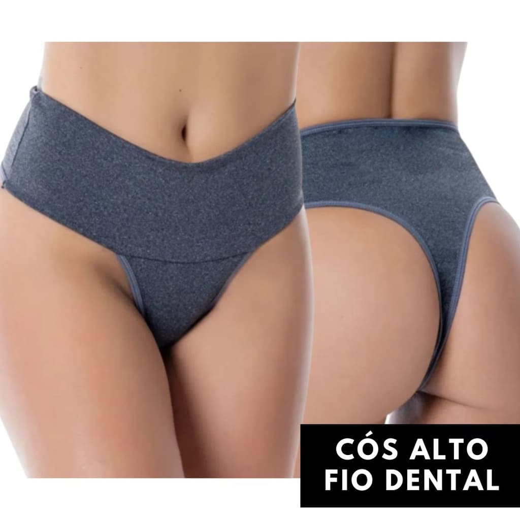 Kit 5 Calcinhas Fitness FIO DENTAL Cós Alto Compressão Cintura Alta
