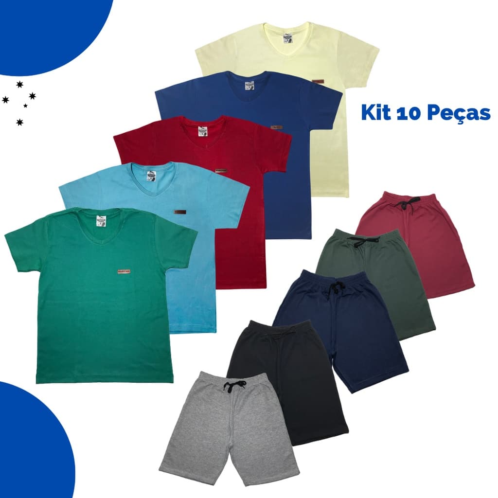 Kit 10 Peças Infantil Masculino Verão 1 ao 14 Promoção - 5 Camiseta e 5 Bermuda
