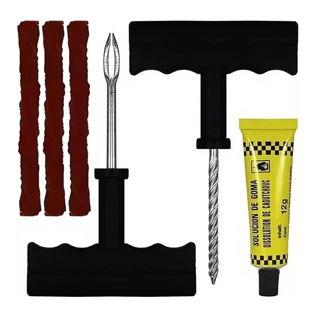 Kit 6 Peças Reparo Sem Camera de Ar Pneu Furado Remendo Macarrão Carro Moto Profissional Borracheiro