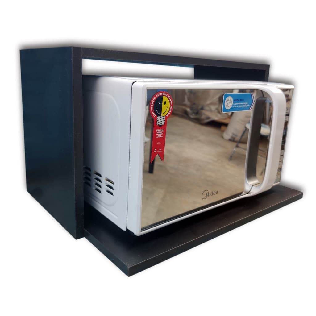Nicho Suporte Microondas de Parede Cozinha Suspenso Forno Elétrico Mdf Preto Madeira