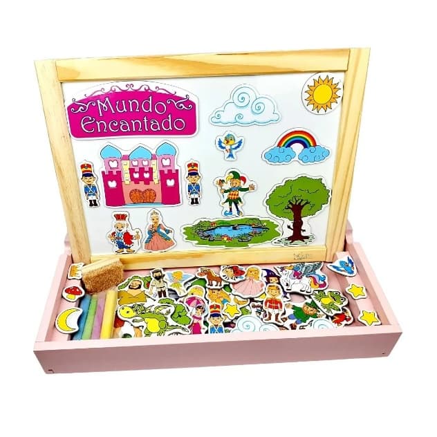 Lousa Magnética Quadro Educativo Pedagógico Dupla Face Mundo Encantado Princesa Castelo Dragão Giz Carimbras