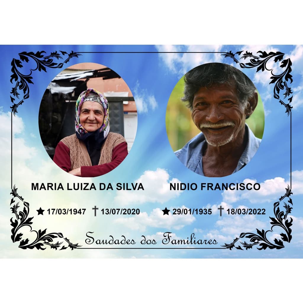 Placa de Metal para Jazigo Cemitério 2 fotos, Túmulo, Homenagem 20x28cm