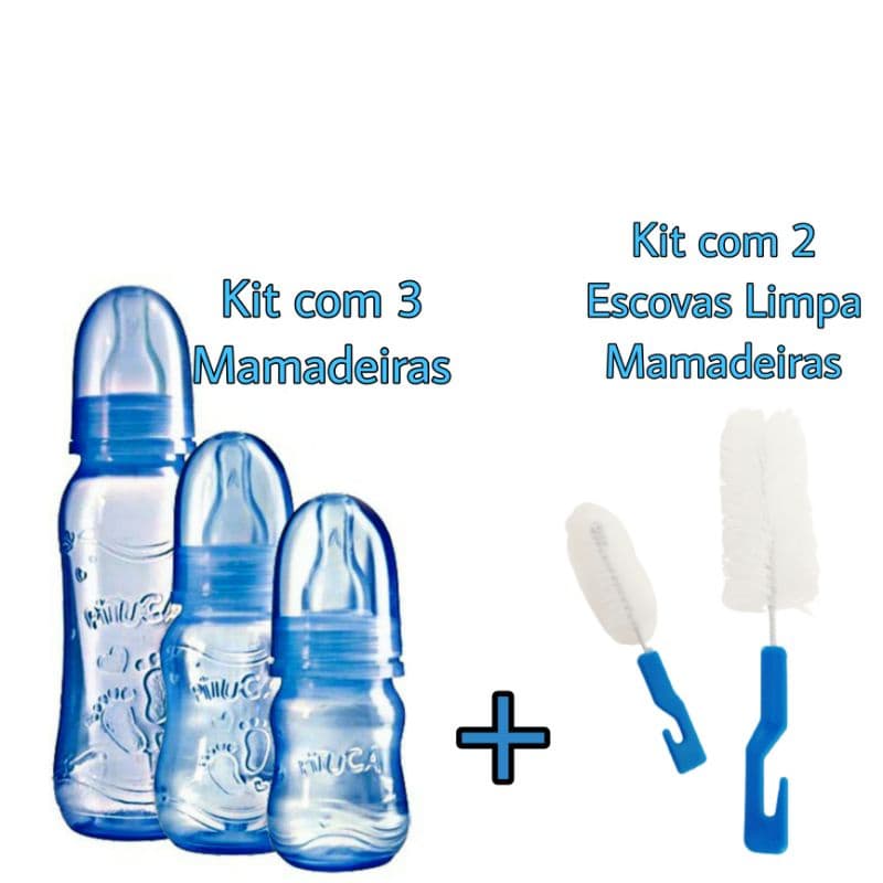 Kit 3 Mamadeiras Bico 100% Silicone + 2 Limpador de Mamadeira All Clean