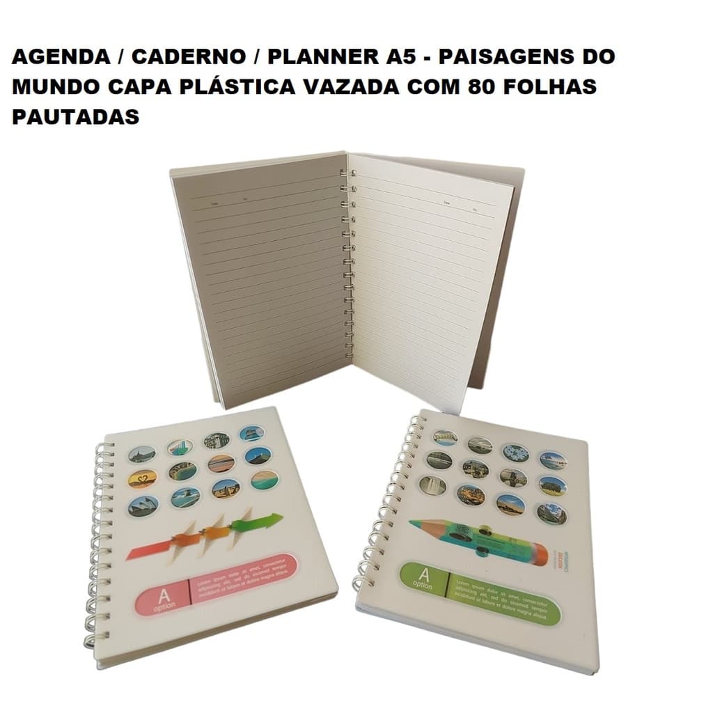 Agenda Planner Caderno Caderneta A5 Paisagens Espiral Dupla Folhas Pautadas