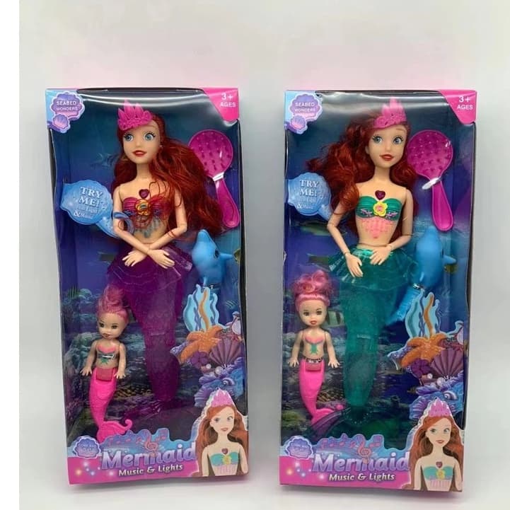 Brinquedo de sereia princesa com boneca pequena e luz e som boneca presente de natal