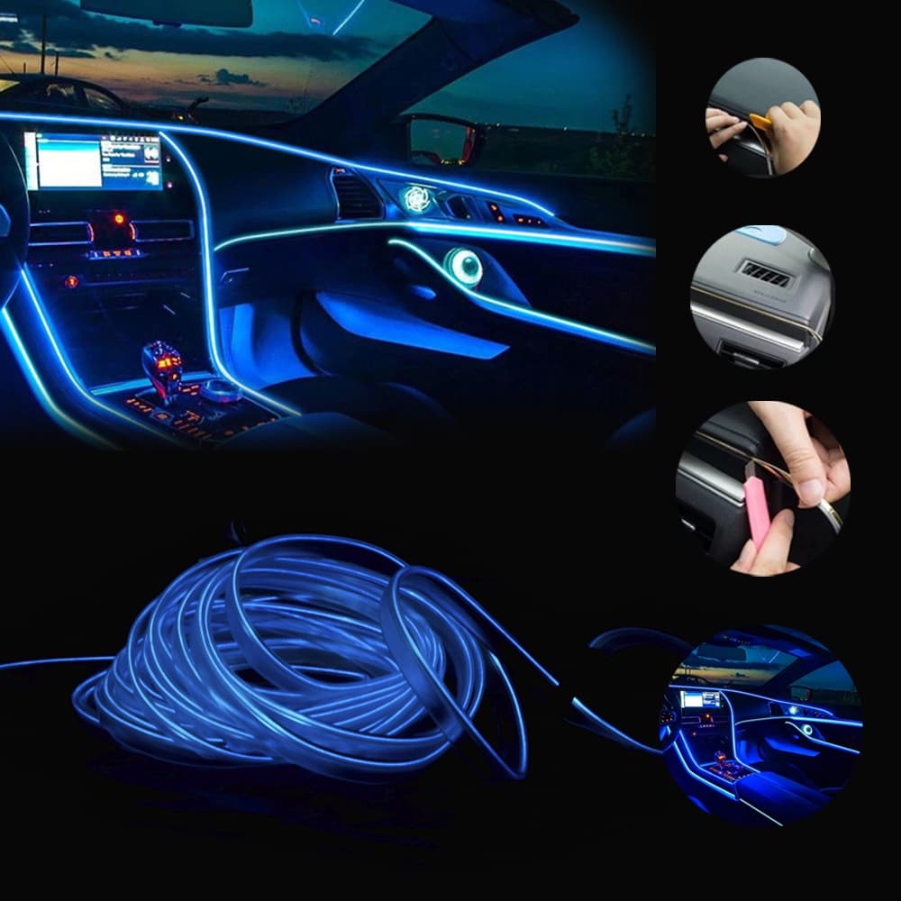 Fita de Led carro Cores Neon Decoração Automotiva 12v 5 metros Fita fio 5M fibra otica Painel Top