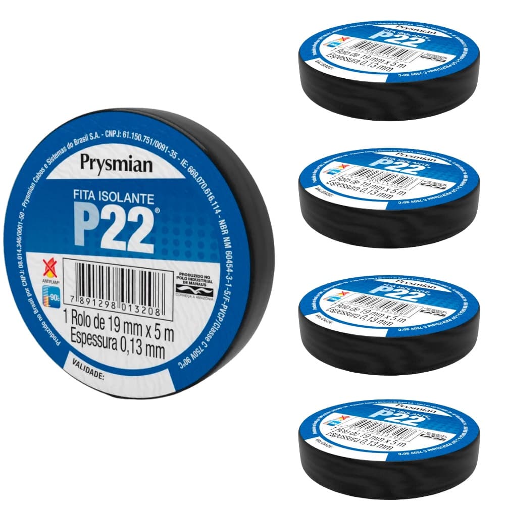Kit 5 Fita Isolante Prysmian P 22 19mm X 20 Metros