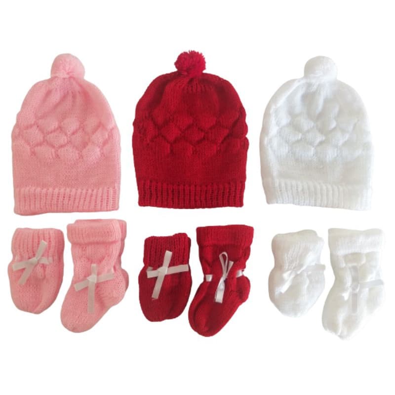 3 kits touca, Luva, sapato sortido pra bebê feminino