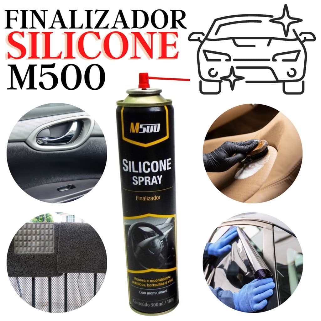 SILICONE AUTOMOTIVO 300ML SPRAY M500 - Limpa, protege e renova painéis de veículos, pneus, bancos de couros  - Aroma Suave Lavanda