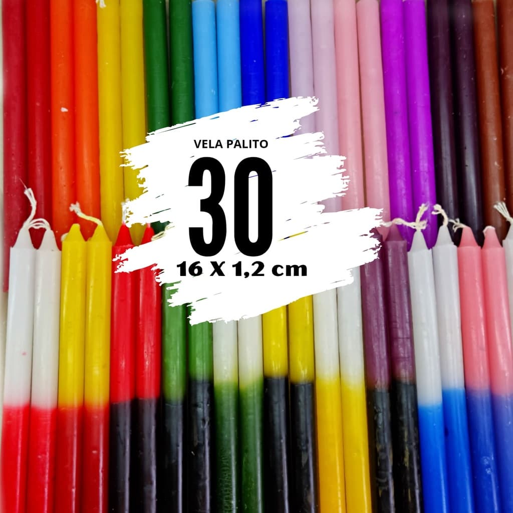 Kit 30 Unidades Velas Palito Coloridas e Bicolor 16 cm