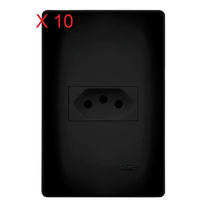 Kit 10 Tomadas 10a Fame 2p+t 4x2 Habitat Black Preta Ref.4052
