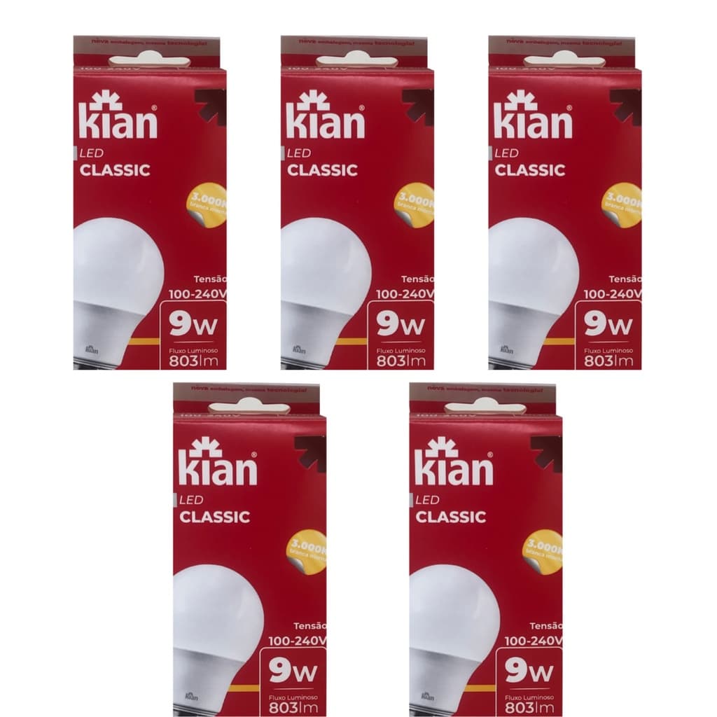 Kit 5 Lâmpada Amarela LED 9w Bivolt 3000k Casa e Decoração