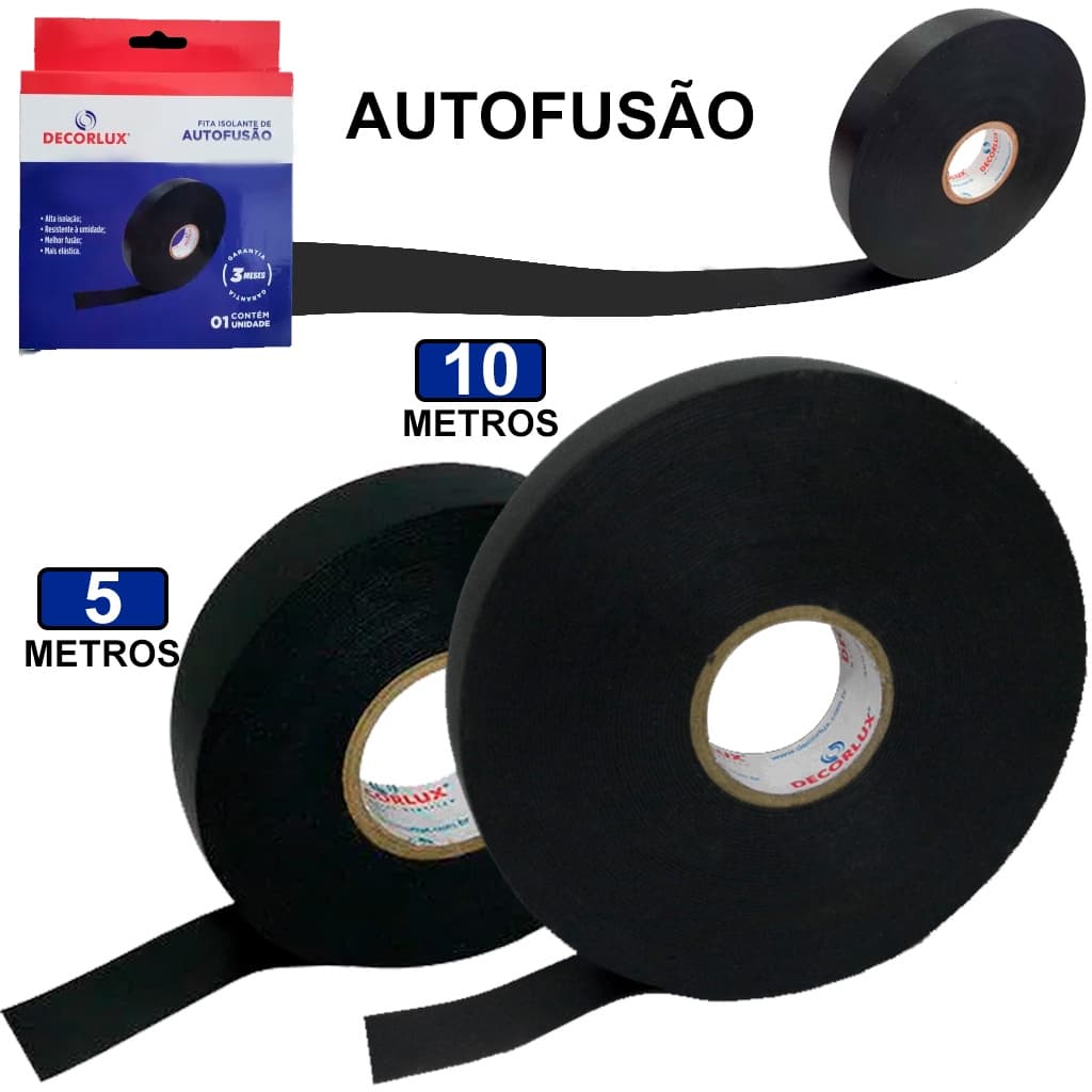 Fita Isolante Auto fusão 19mm X 5 E 10 Metros Para Alta Tensão E Isolação Uso Profissional