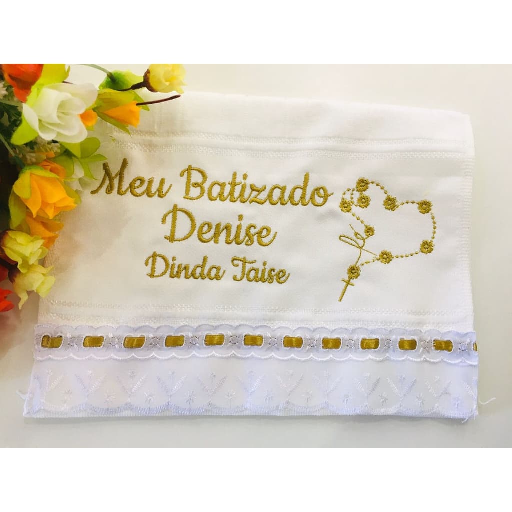 Toalha para batizado batismo eucaristia bordada e personalizada para lembrancinha e presente