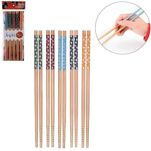 5 Pares de Hashi De Bambu Para Alimentos Comida Japonesa Oriental