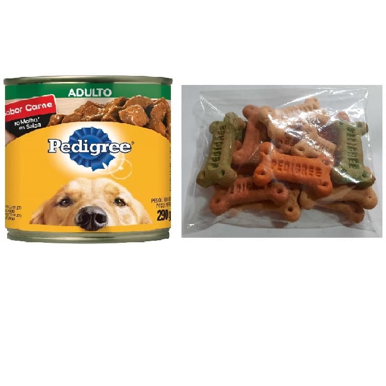 Ração Pedigree Cães Carne Lata 280g + Biscoito petisco biscrok