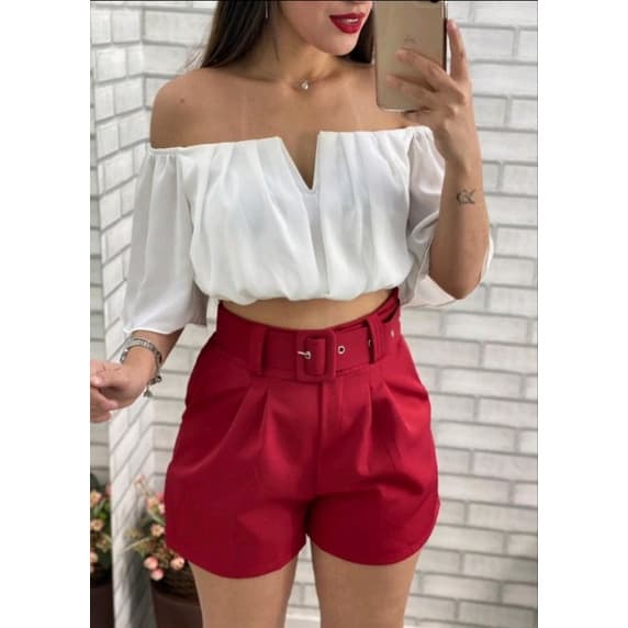 Short alfaiataria com cinto forrado shortinho moda verão blogueira