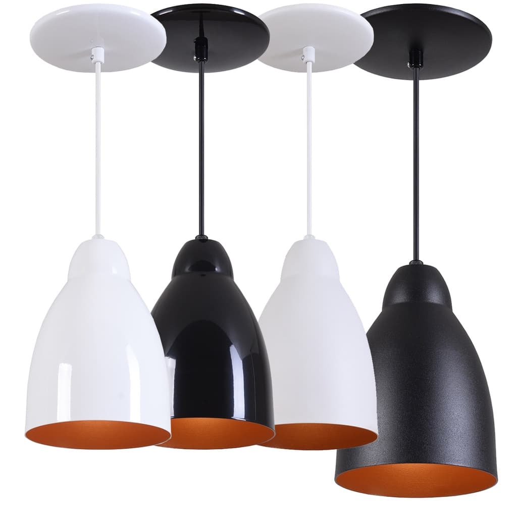 3 Pendentes Bala Lustre Luminária para Balcão em Alumínio Branco Preto Cobre - T&T Iluminação