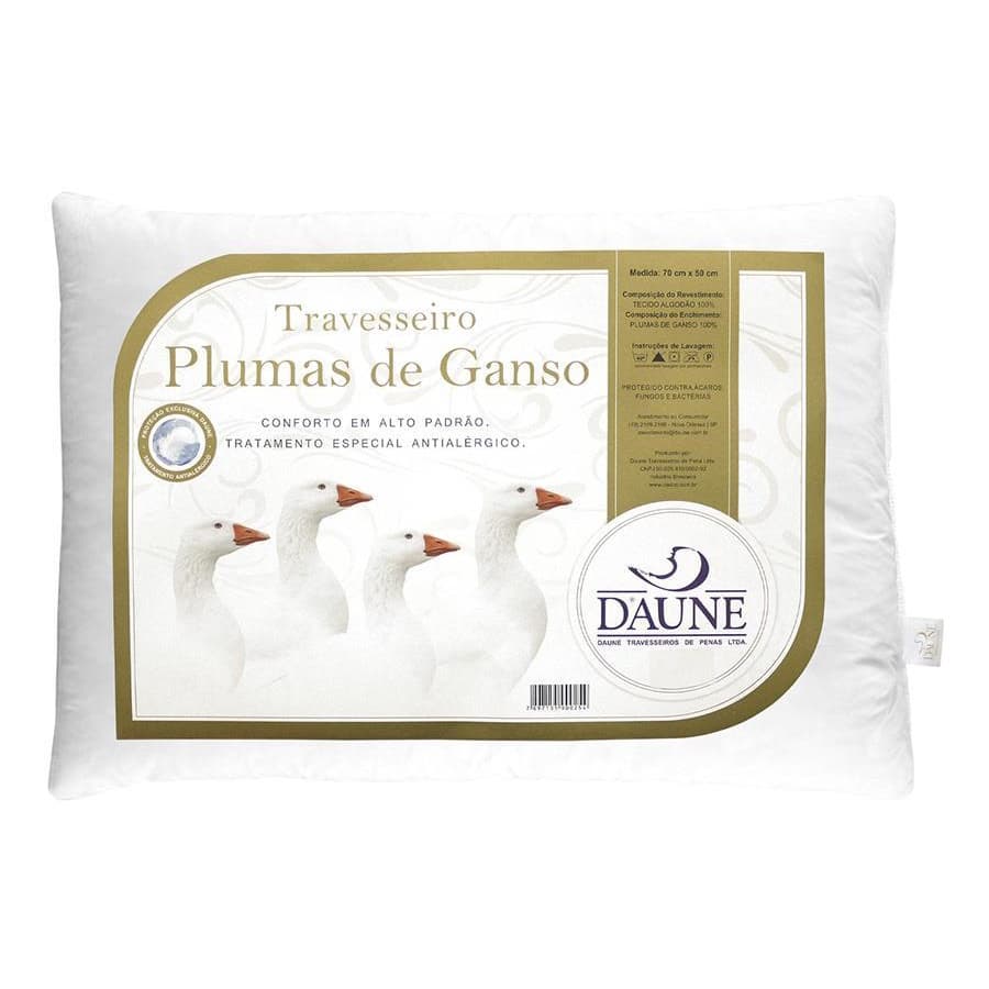 Travesseiro Daune 100% Plumas De Ganso Genuínas 50x70x14 cm