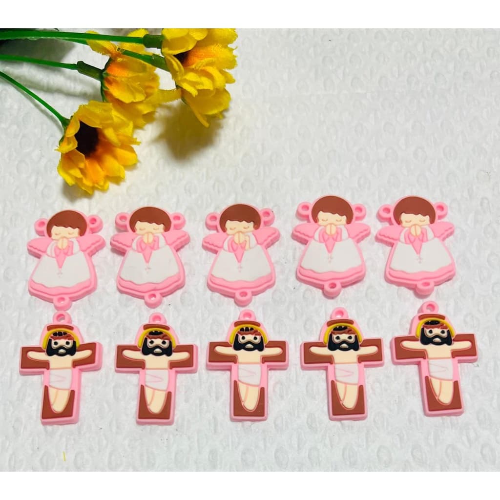 Aplique Religioso Emborrachado Entremeio Anjo + Cruz Mini Terço Infantil