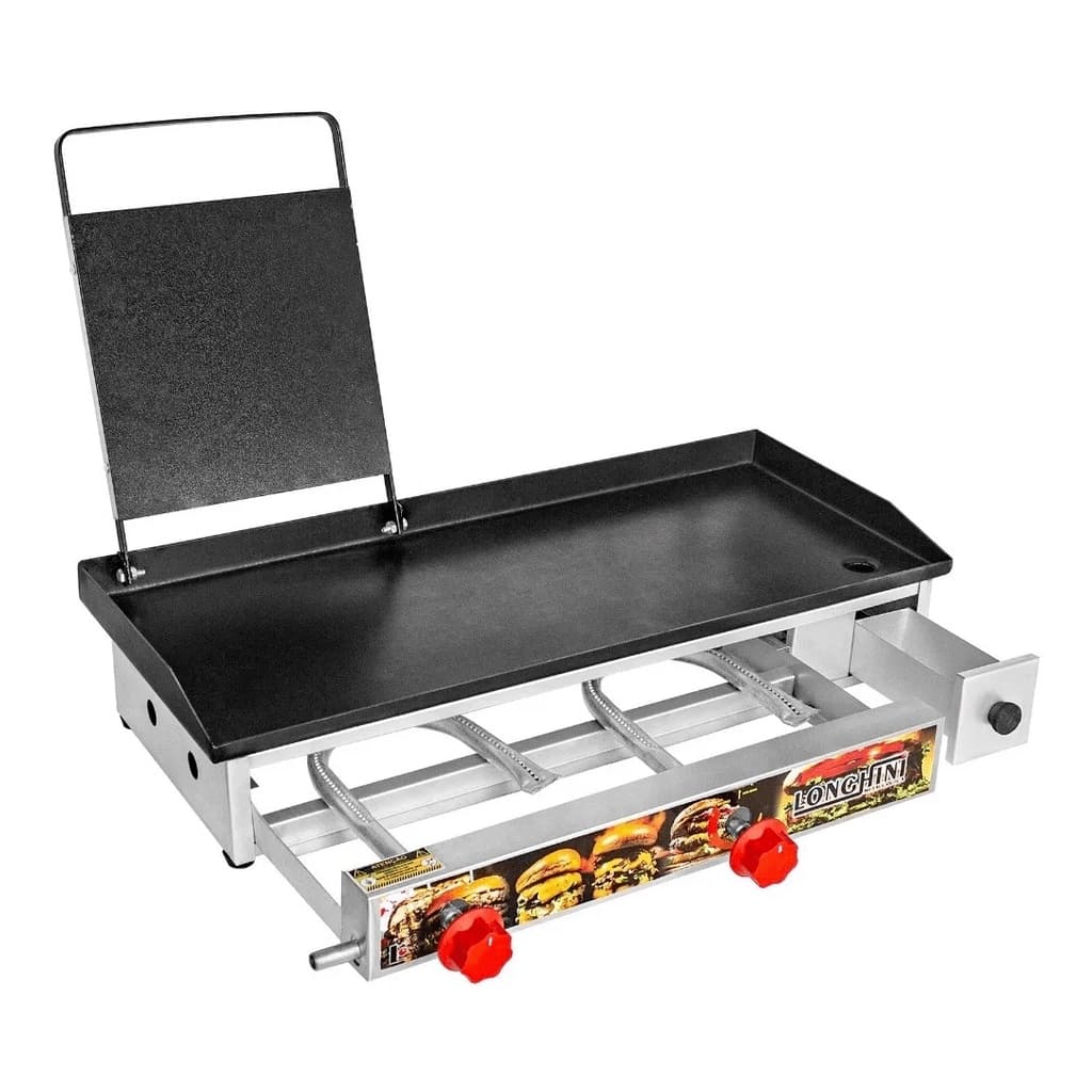 Chapa Chapeira De Lanches Porções Hamburguer Hot Dog 70x30cm Borda Alta Luxo Com Prensa